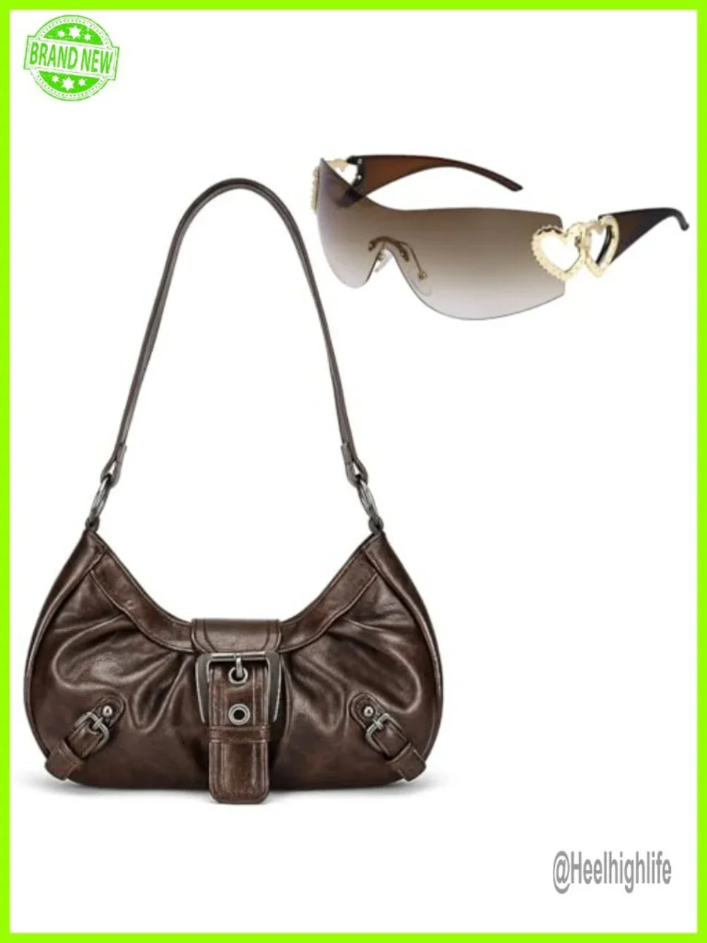 Women's Y2k Faux Leather Hobo Shoulder Bag with Sunglasses Set